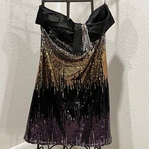 Clarisse Sequin Formal Mini Homecoming Dress Black Silver Gold Purple Size 4
